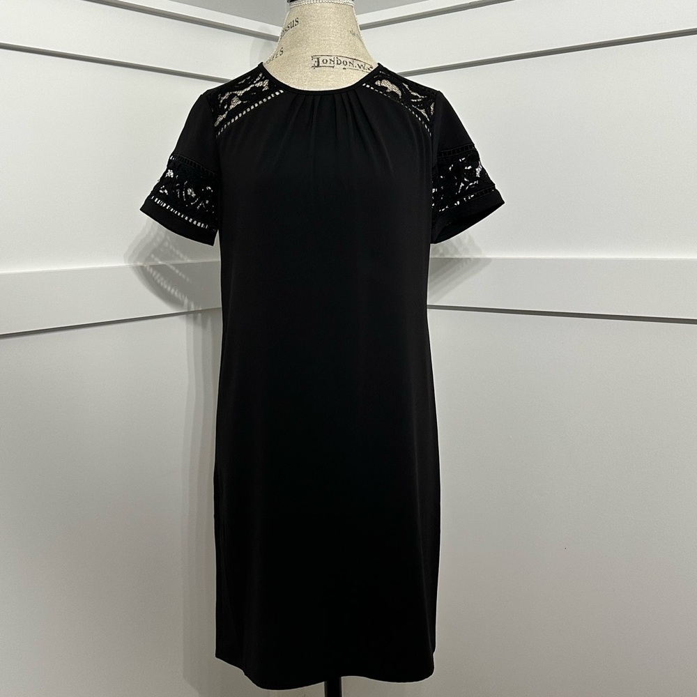 Michael Michael Kors Solid Black Lace Trim Dress … - image 1